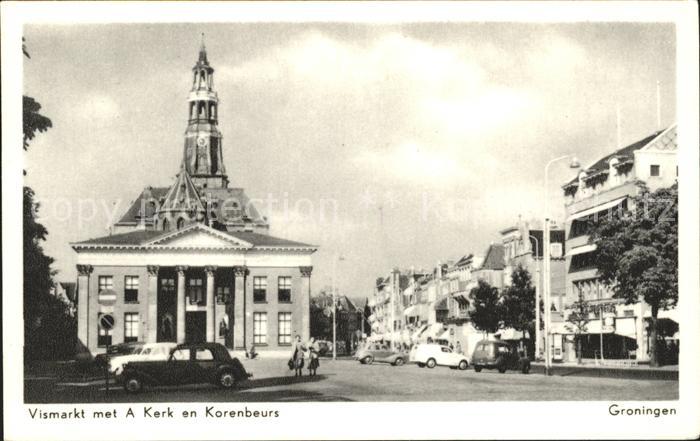 Groningen Vismarkt met A Kerk en Korenbeurs