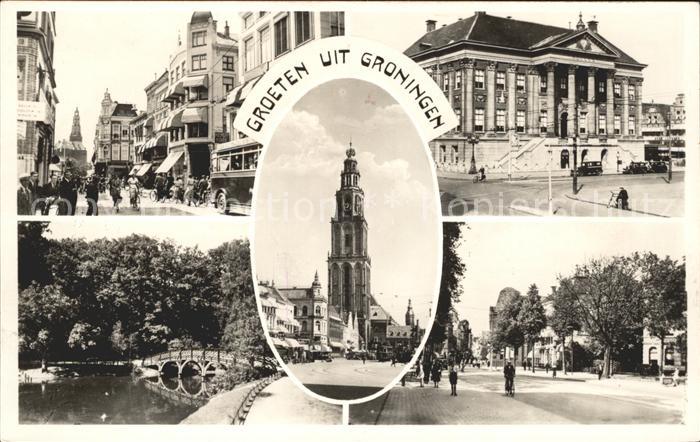 Groningen Strassenpartie Gebaeude Bruecke Turm Martinitoren