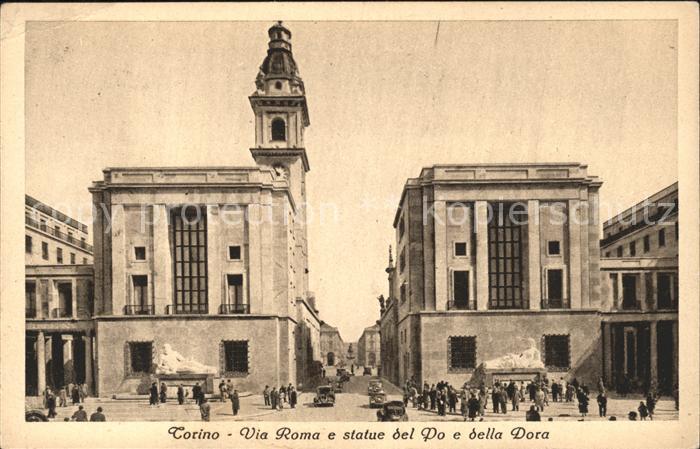 Torino Via Roma et statue del Po e della Dora