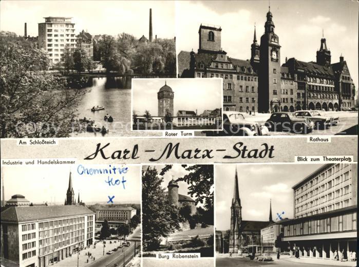 Karl-Marx-Stadt CHEMNITZ Schlossteich Roter Turm Rathaus Theaterplatz Burg Raben