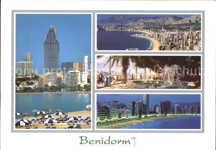 Benidorm Strand Wolkenkratzer Hotels Springbrunnen