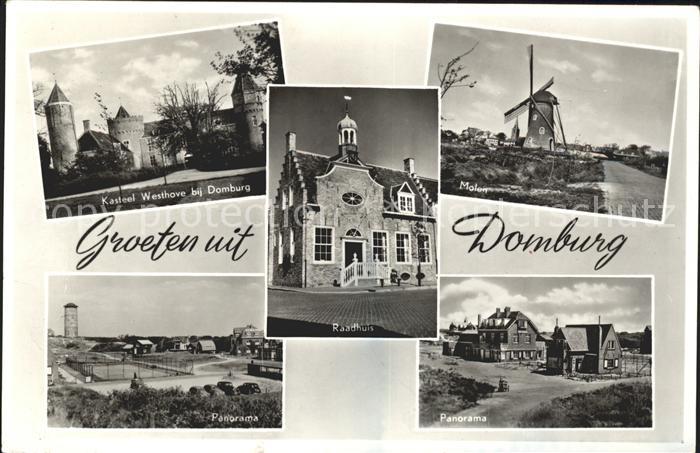 Domburg Kasteel Westhove Raadhuis Molen Panoram