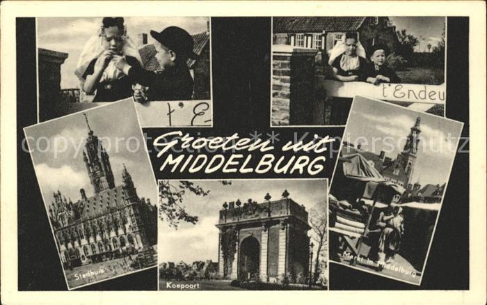 Middelburg Zeeland Stadhuis Koepoort Kinder Trachten Markt Rathaus