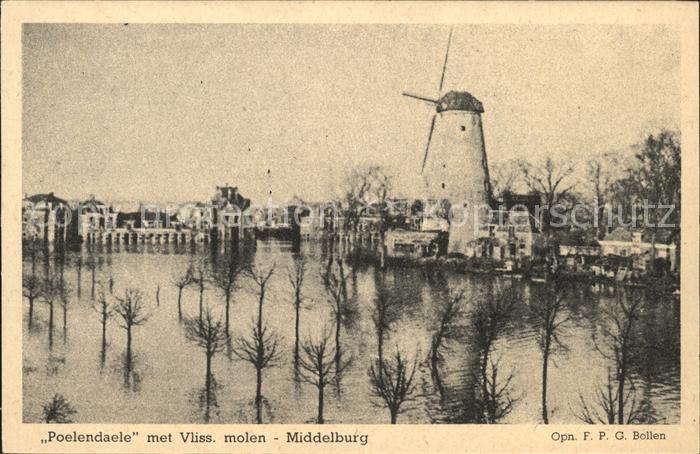 Middelburg Zeeland Poelendaele met Vliss. molen Windmuehle Hochwasser