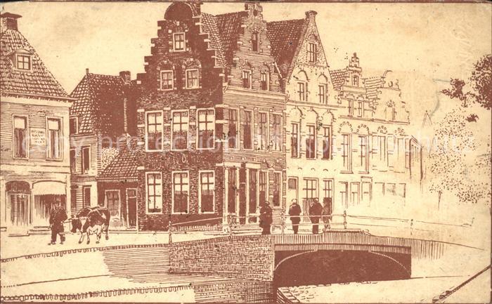 Dokkum Oude gevels op de Zijl Kuenstlerkarte