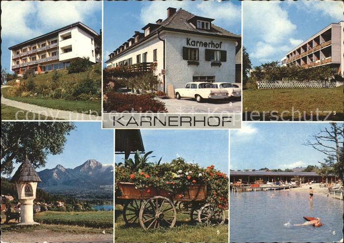 Egg Faakersee Hotel Pension Karnerhof Bildstock Blumenwagen Strand