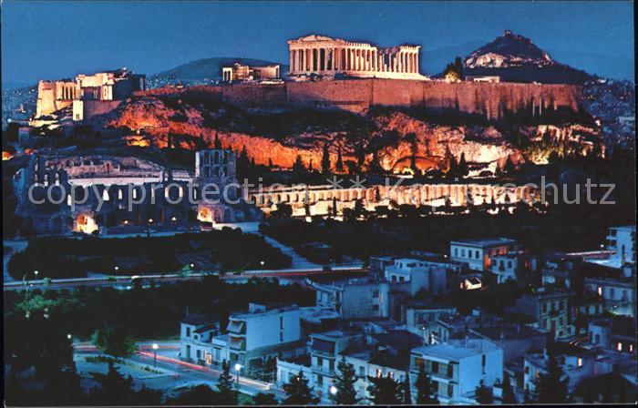 Athen Griechenland Beleuchtete Akropolis