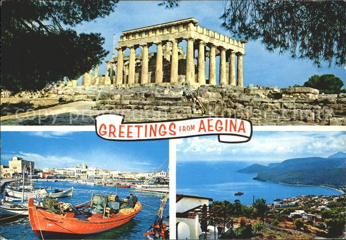 Aegina Egina Tempel Ruine Hafen Fischerboot Panorama