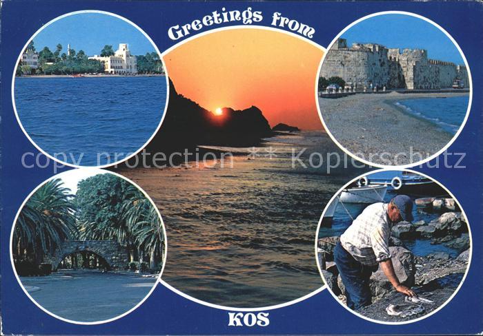 Kos Cos Teilansichten Strand Abendstimmung Fischer