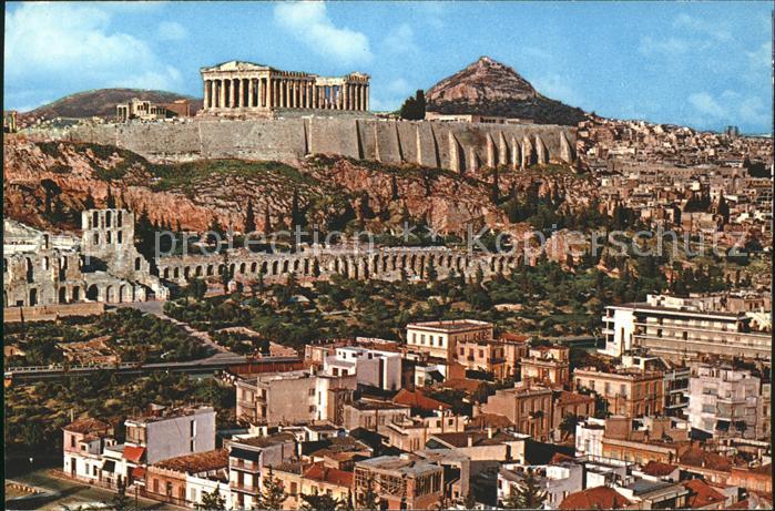 Athenes Athen Blick auf Akropolis vom Philopappos