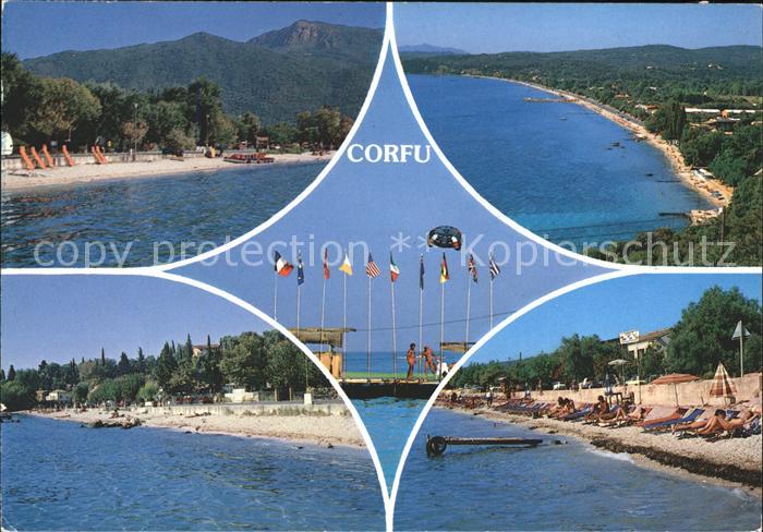 Corfu Korfu Panorama Strand Flaggen
