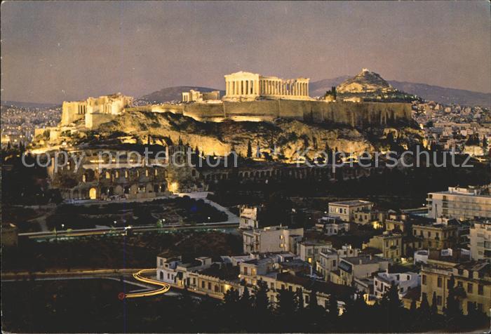 Athenes Athen Akropolis beleuchtet bei Nacht Tempel Ruine Antike