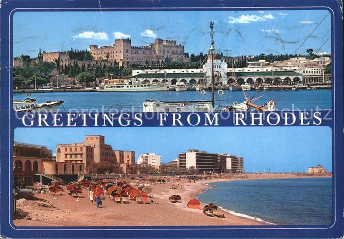 Rhodos Rhodes aegaeis Hafen Grossmeisterpalast Strand
