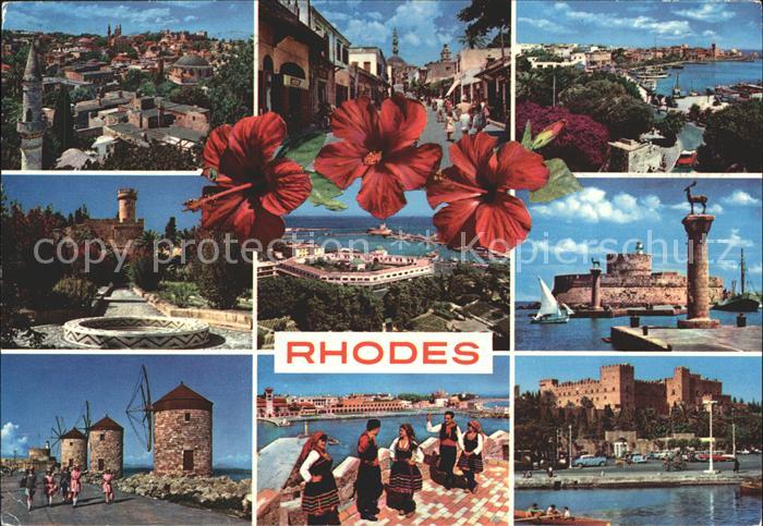 Rhodes Rhodos Greece Teilansichten Windmuehle Trachten Hafeneinfahrt Festung Sta