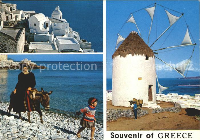 Myconos Malerische Insel Mykonos Windmuehle Esel