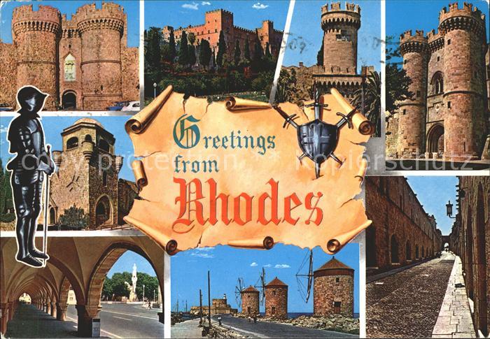 Rhodes Rhodos Greece Teilansichten Ritterpalast Arkaden Ruestung Windmuehle