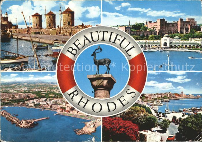 Rhodes Rhodos Greece Windmuehle Ritterpalast Hafen Statue Elafos Rettungsring