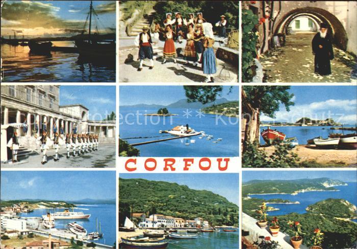 Corfou Teilansichten Inseldoerfer Trachten Wache Abendstimmung Pontikonissi Maeu