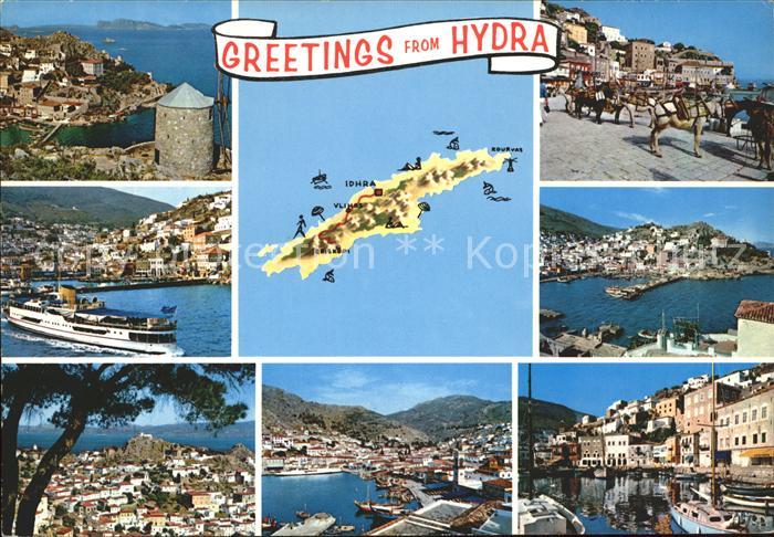 Hydra Greece Teilansichten Hafen Windmuehle Faehrschiff