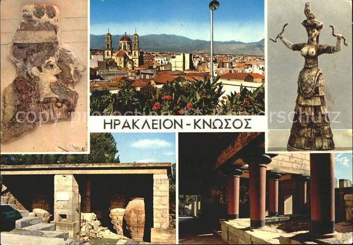 Knossos Cnosse Kreta Teilansicht mit Kirche Palast Tempel Ruine Antike Plastik