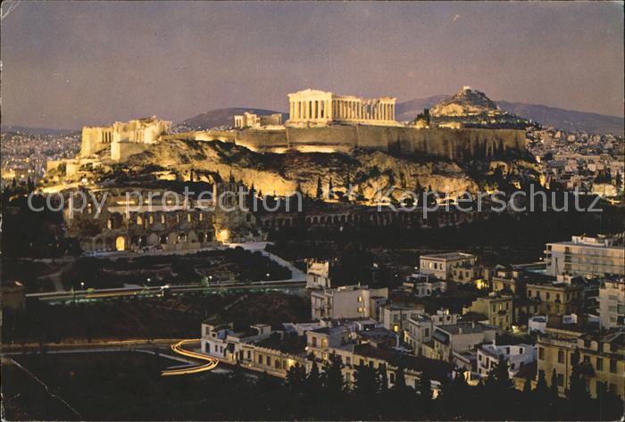 Athenes Athen Akropolis beleuchtet bei Nacht Tempel Ruine Antike