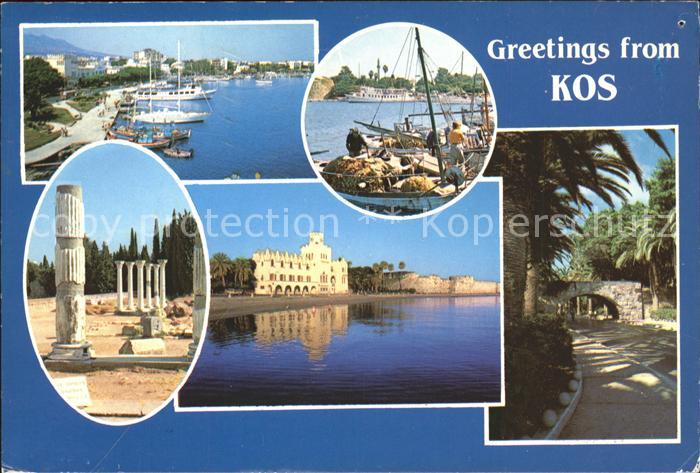 Kos Cos Teilansichten Hafen Fischkutter Tempel Ruine Antike
