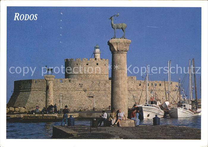 Rhodos Rhodes aegaeis Hafeneinfahrt Festung Statue Elafos Elafina