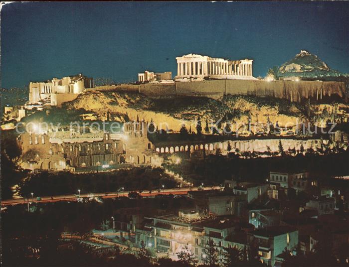 Athenes Athen Akropolis beleuchtet bei Nacht Tempel Ruine Antike