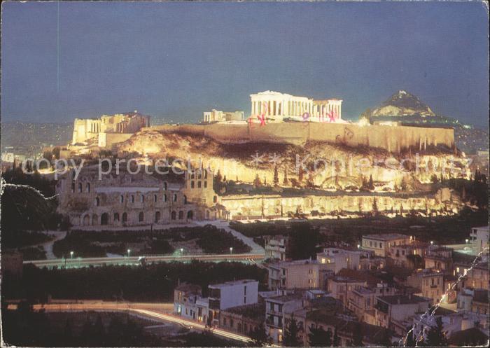 Athenes Athen Akropolis beleuchtet bei Nacht Tempel Antike