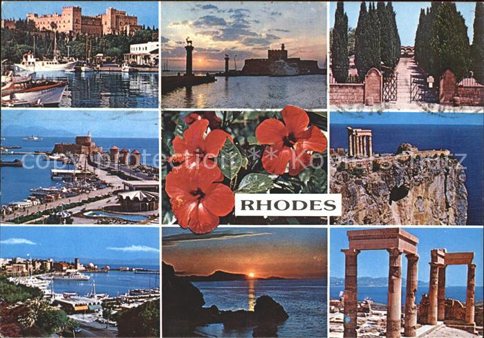 Rhodos Rhodes aegaeis Ritterpalast Hafen Statue Tempel Antike Sonnenuntergang Bl