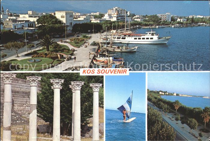 Kos Cos Hafen Promenade Schiff Tempel Ruine Antike Windsurfing