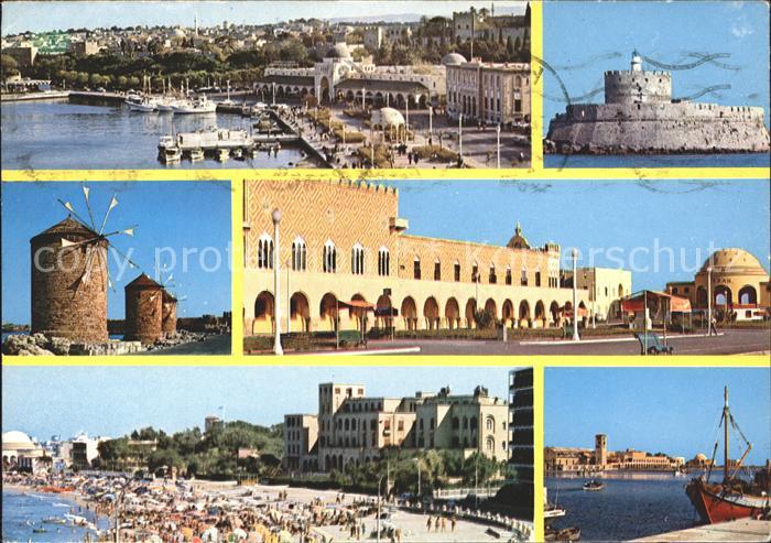 Rhodos Rhodes aegaeis Hafen Windmuehle Palast Strand