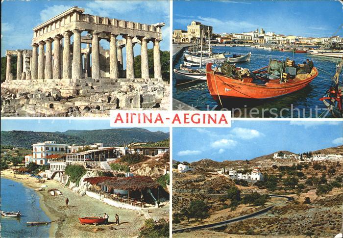 Aegina Egina Tempel Ruine Antike Hafen Fischerboot Strand