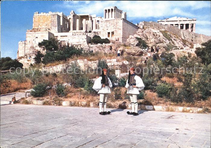 Athen Griechenland Blick Acropolis Evzone Konigs Garde