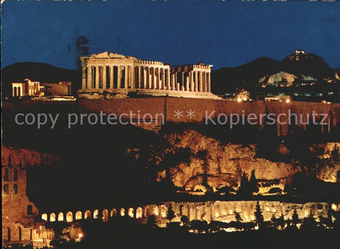 Athen Griechenland beleuchtete Akropolis