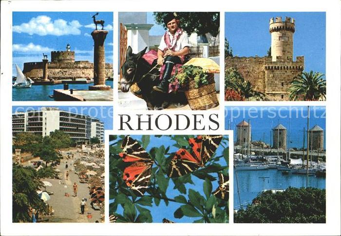 Rhodos Rhodes aegaeis Hafen Schmetterling Strassenansicht