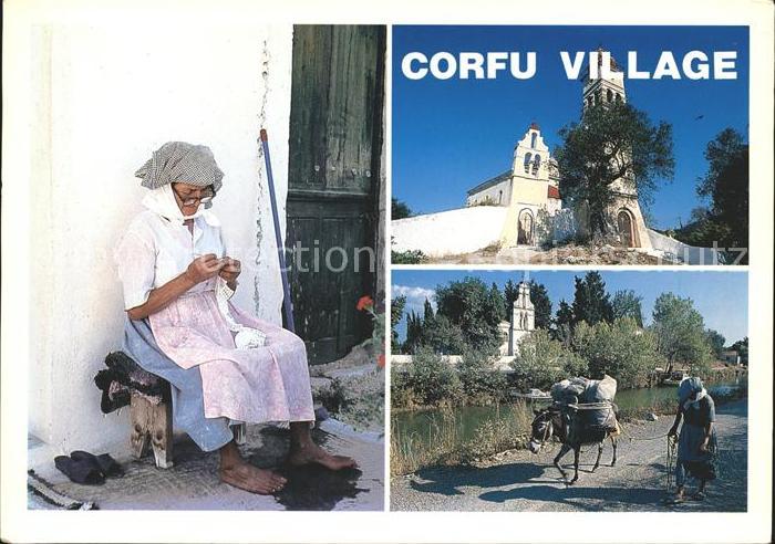 Corfu Korfu Frau Esel Kirche