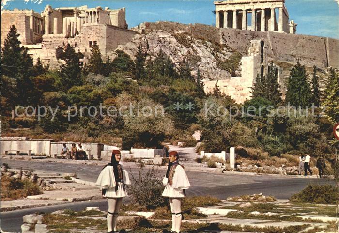 Athen Griechenland Blick Acropolis Evzone Konigs Garde