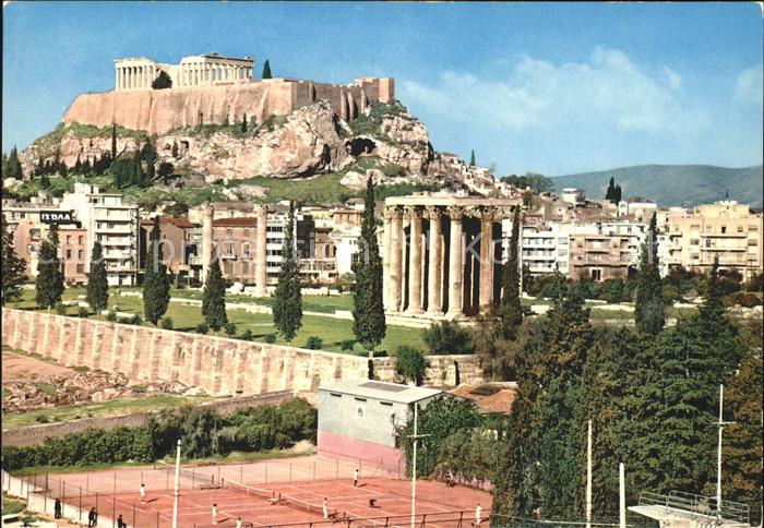 Athen Griechenland Blick auf Olympian Jupiter Tempel Akropolis