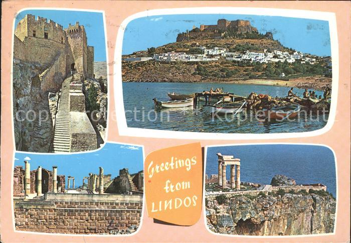 Lindos Lindo Hafen Eingang Boote Ruine