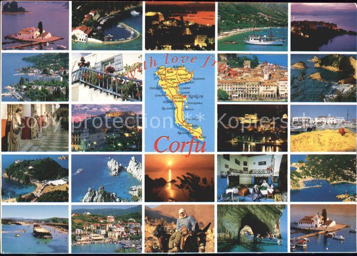 Corfu Korfu Panoramakarte Esel Strand Burg
