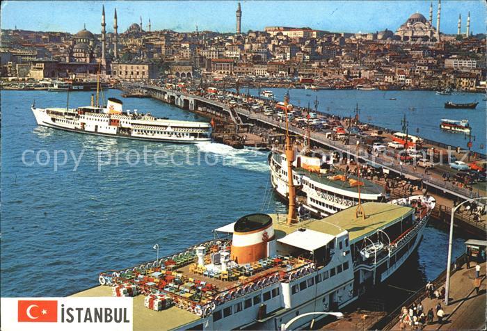Istanbul Constantinopel Galata Bruecke neue Moschee Sueleymaniye Dampfer