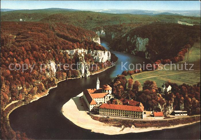 Weltenburg Kelheim Kloster Weltenburg mit Donaudurchbruch Fliegeraufnahme