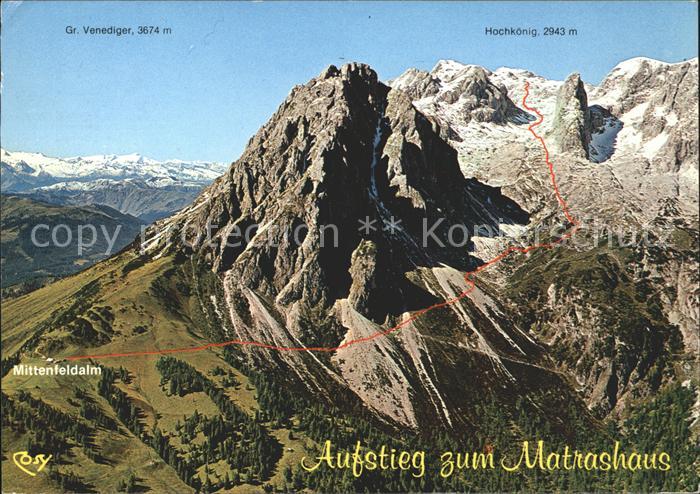 Hochkoenig Aufstieg Matrashaus Mittenfeldalm Fliegeraufnahme