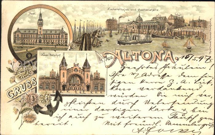 Altona Hamburg Post Fischereihafen und Auktionshalle Neuer Bahnhof
