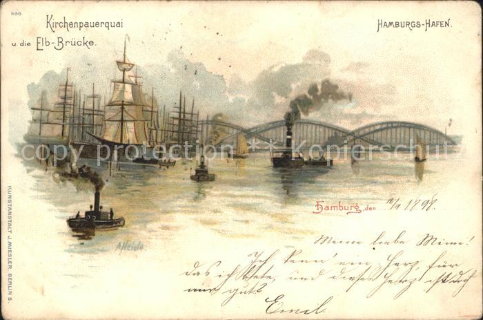 HAMBURG  CITY Kirchenpauerquai Elbbruecke Hafen Schiffe