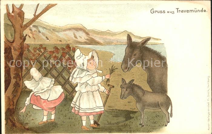 Travemuende Ostseebad Maedchen mit Eseln Karikatur