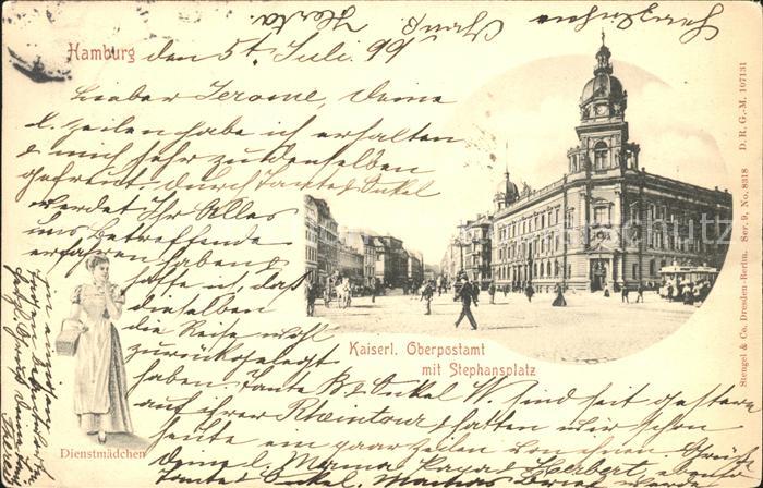 HAMBURG  CITY Kaiserliches Oberpostamt mit Stephansplatz Dienstmaedchen