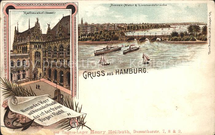 HAMBURG  CITY Rathaushof Aussenalster und Lombardsbruecke