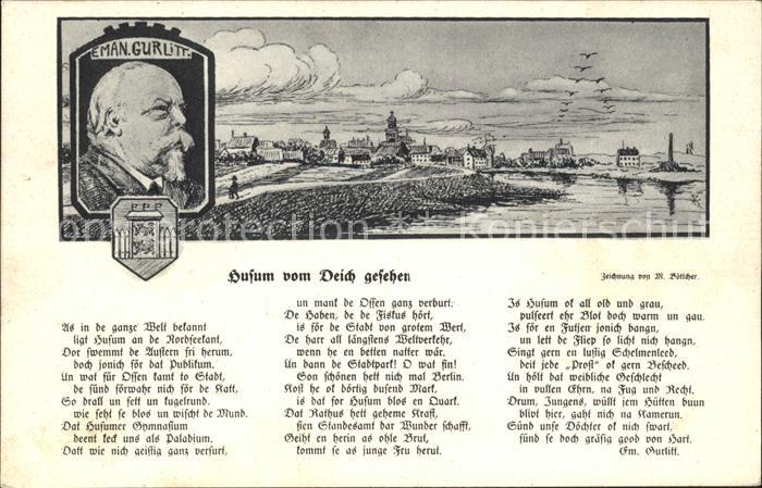 Husum Nordfriesland Altes Staedtebild Portrait Eman Gurlitt mit Gedicht